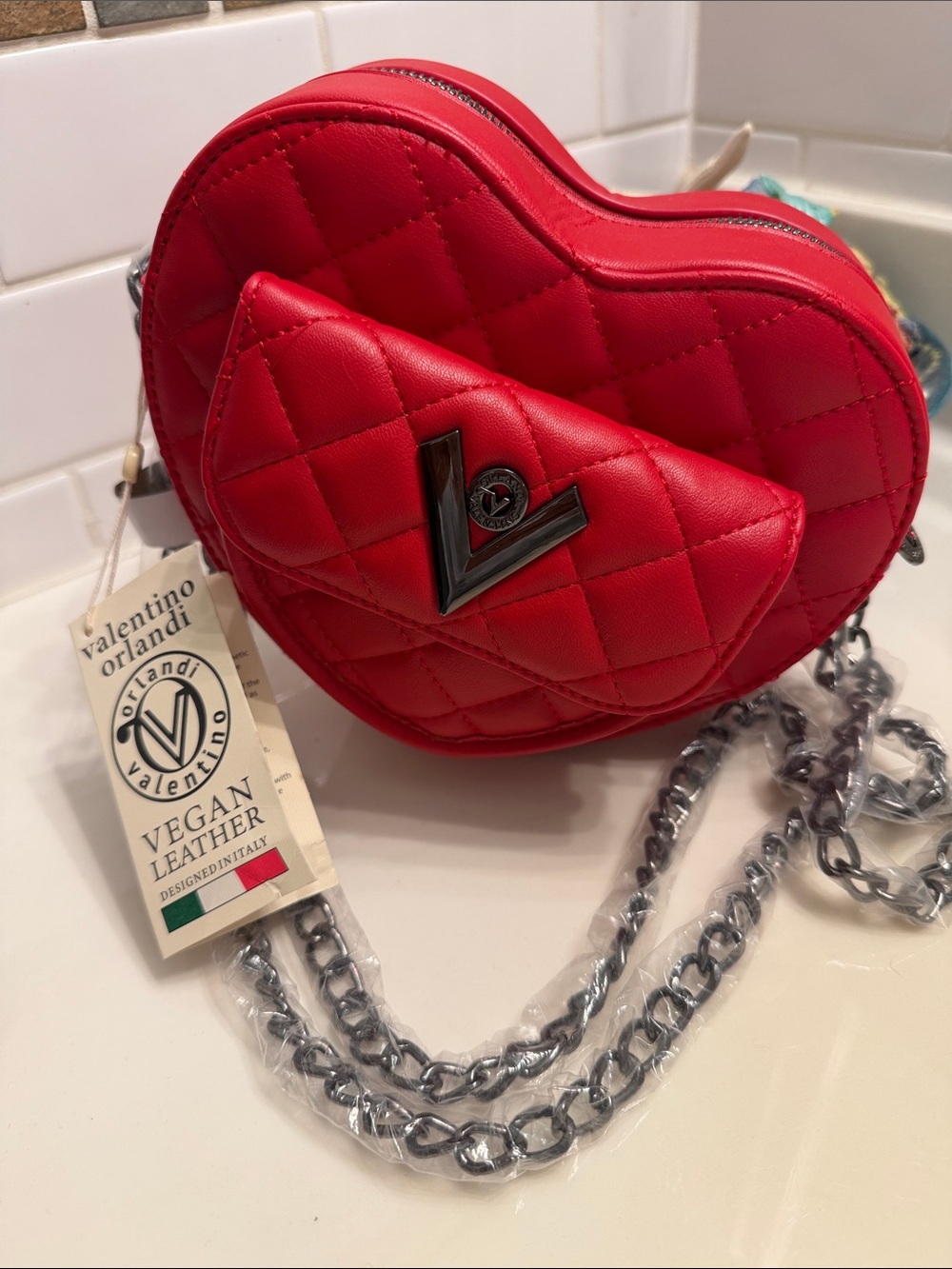 Valentino Orlandi Heart Red Quilted Crossbody NWT